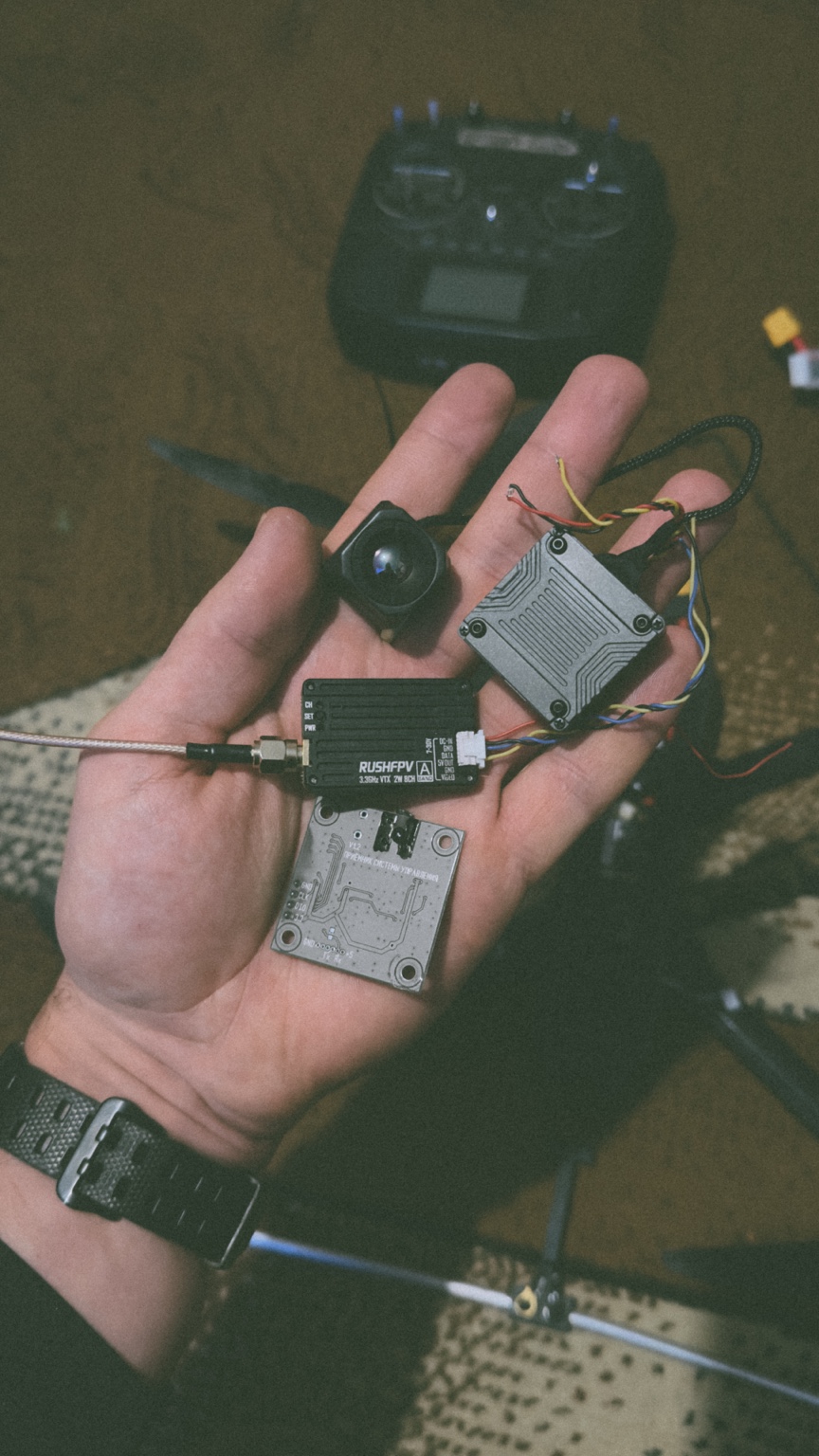 Unmanned system components laid out on a working surface during inspection